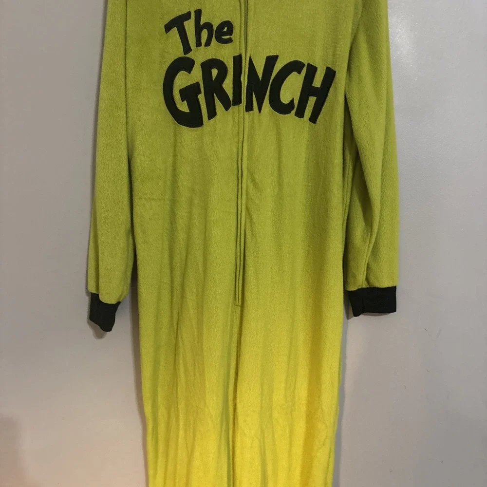 The Grinch Pajamas One Piece Zip Costume Christmas Fleece Hooded Size S/M (7/9)